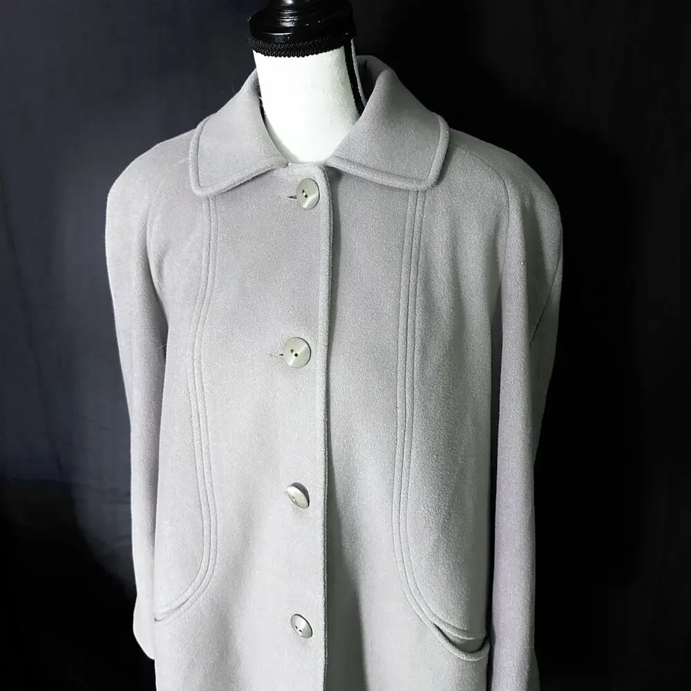 Vintage Alorna 100% Wool Coat Gray Fully Lined Size 10 Button Front &‎ Pockets